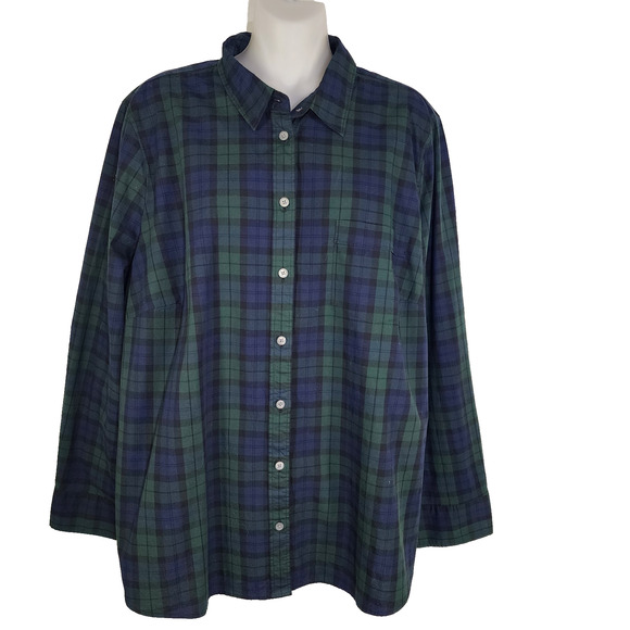 J. Crew Shirt 2X Black Watch Plaid Button Up Stretch Cotton Poplin Signature Fit - Picture 1 of 11